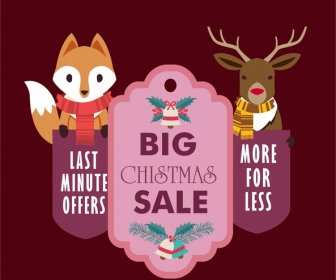 Christmas Sale Banner Design With Stylized Animals