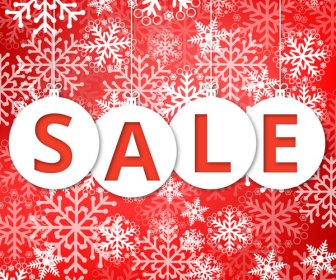 Christmas Sale Poster With Snowflakes And Red Background