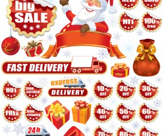Christmas Sale Tags And Stickers Design Vector