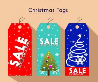 Christmas Sale Tags Collection Various Colors With Emblems