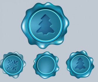 Christmas Seals Collection Shiny Blue Circle Isolation