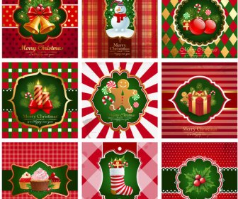 Christmas 9 Set Of Vintage Greeting Card Title Page Vector