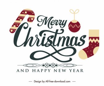 Christmas Sign Template Colored Flat Symbols Calligraphy Decor