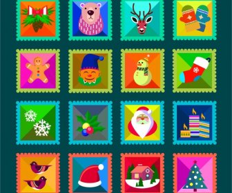 Christmas Stamps Collection Illustration With Cute Symbols