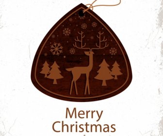 Desain Klasik Kayu Natal Tag Template Coklat