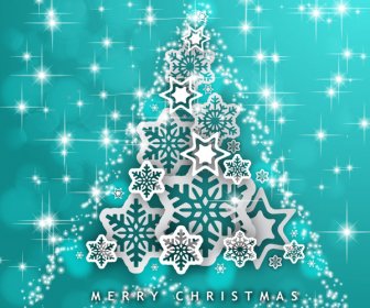 Christmas Tree Background With Full Of Stars And Flakes