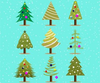 Christmas Trees Collection In Colorful Style