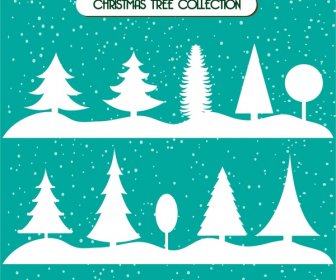 Christmas Trees Collection In White Silhouette Style
