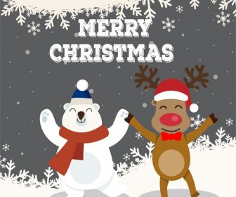 Christmas Vector Illustration With White Bear And Reindeer