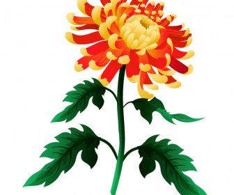 Chrysantheme Blumensymbol Blühende Skizze Buntes 3D-Design