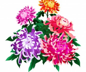 Chrysanthemum Flower Painting Colorful Classical Sketch