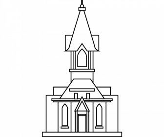 Icono De La Iglesia Línea Blanca Negra Esquema De Arte
