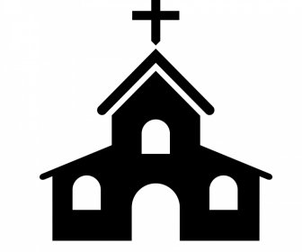 Ikon Gereja Sketsa Siluet Hitam Putih Datar