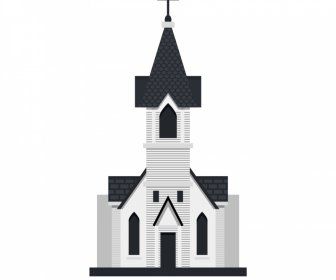 Ikon Tanda Gereja Hitam Putih Datar Sketsa Gaya Eropa