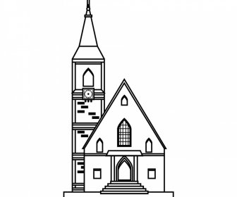 ไอคอนป้ายโบสถ์ สีดํา สีขาว ภาพร่างศิลปะเส้นแบน