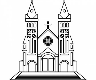 Icono De Signo De Iglesia Línea Blanca Negra Arte Contorno Europeo