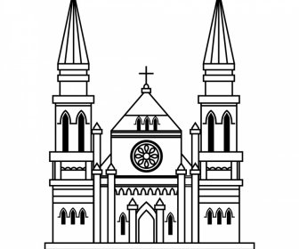 ícone Do Sinal Da Igreja Linha Plana Esboço De Arte Estilo Europeu