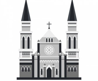 Ikon Tanda Gereja Retro Hitam Putih Simetris Sketsa Eropa