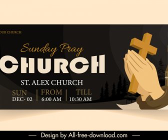 Church Upcoming Program Banner Hands Pray Cross Sketch