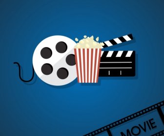 Bioskop Latar Belakang Filmstrip Reel Popcorn Ikon Desain Flat