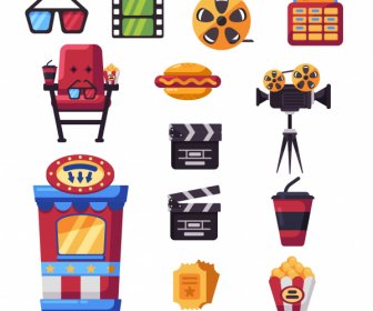 Elementos De Design De Cinema Esboço De Símbolos Planos Coloridos