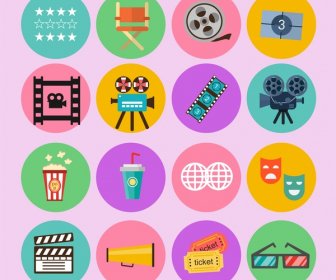 Cinema Film Icons Isolated With Colored Symbols