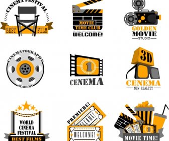 Cinema Film Logo Sets Isolated In Vintage Style