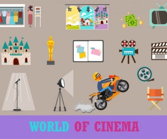 Cinema Symbols Illustration With Various Colored Styles