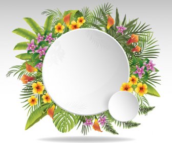Circle Paper And Tropical Plants Vector Background