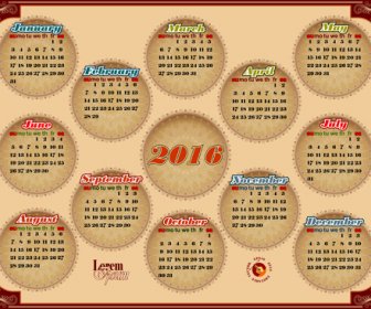Calendar16 วงกลมเวกเตอร์วินเทจ