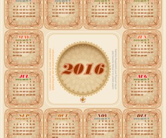 円形 Calendar16 ビンテージ ベクトル