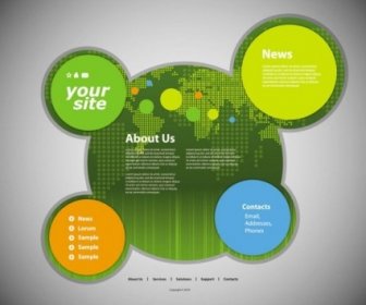 円形のウェブサイト テンプレート グリーン スタイル ベクトル