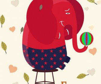 马戏团广告大象性能下降树叶彩色卡通