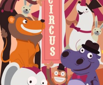 Circus Background Animal Clown Icons Funny Design