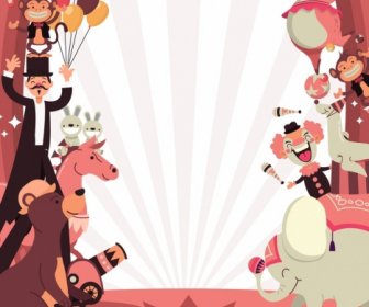Circus Background Animal Performance Icons Cartoon Design