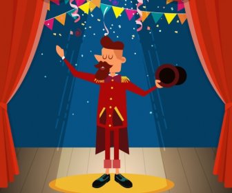 Circus Background Performance Man Icon Colored Cartoon