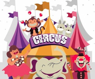 Circus Background Tents Animals Clown Icons Decor