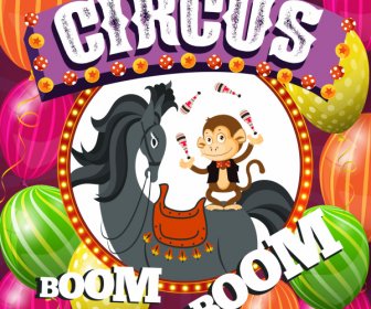 Bannière De Cirque Coloré Ballons Animaux Performance Croquis
