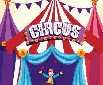 Circus Banner Tents Clown Sketch Colorful Classic Design