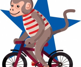 Sirkus Elemen Desain Monyet Mengendarai Sepeda Ikon