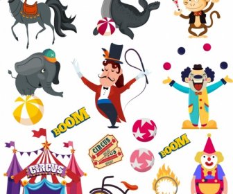 Zirkus Designelemente Tiere Clown Zelt Artisten Skizze