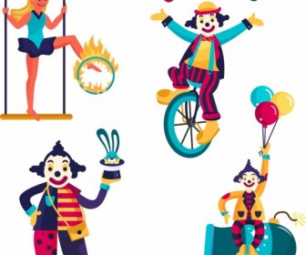 Elementos De Diseño De Circo Payaso Artista Intérprete O Ejecutante Iconos Dibujos Animados Diseño
