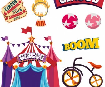 цирковые элементы дизайна цветные классические иконы эскиз