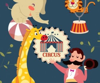 Circus Design Elements Elephant Tiger Giraffe Male Icons