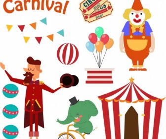 Элементы дизайна цирка разноцветные символы