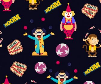 Circus Elements Pattern Clown Monkey Ticket Icons Decor