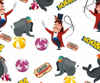 Elementos De Circo Padrão Elefante Selado ícones Decoração