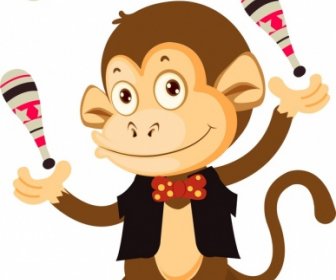 Circus Monkey Icon Cute Cartoon Character Sketch