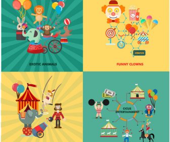 Цирк содействие баннеры дизайн с различными стилями