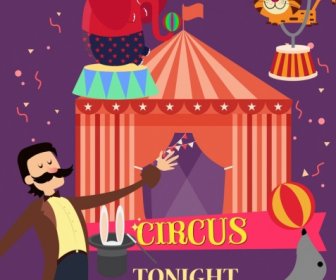 Circus Show Banner Animals Tent Man Icons